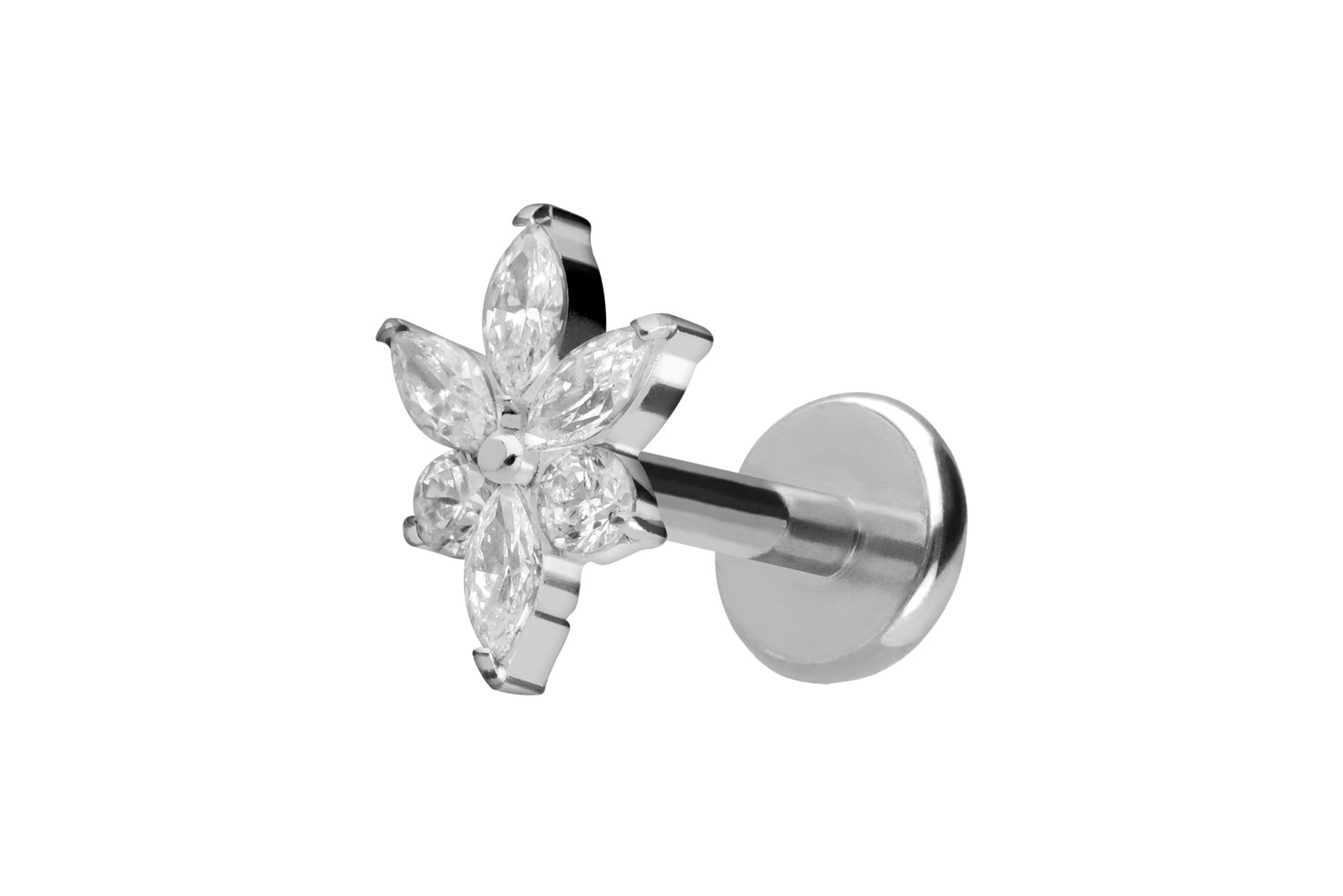 Titan Labret Piercing mit Push Fit KRISTALLBLUME